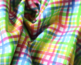 Little Johnny 100% Cotton 150cm Wide Rainbow Grid Check Cotton Fabric Ideal for Sewing, Homeware, Cushion Covers, Quilting and Crafting Projects